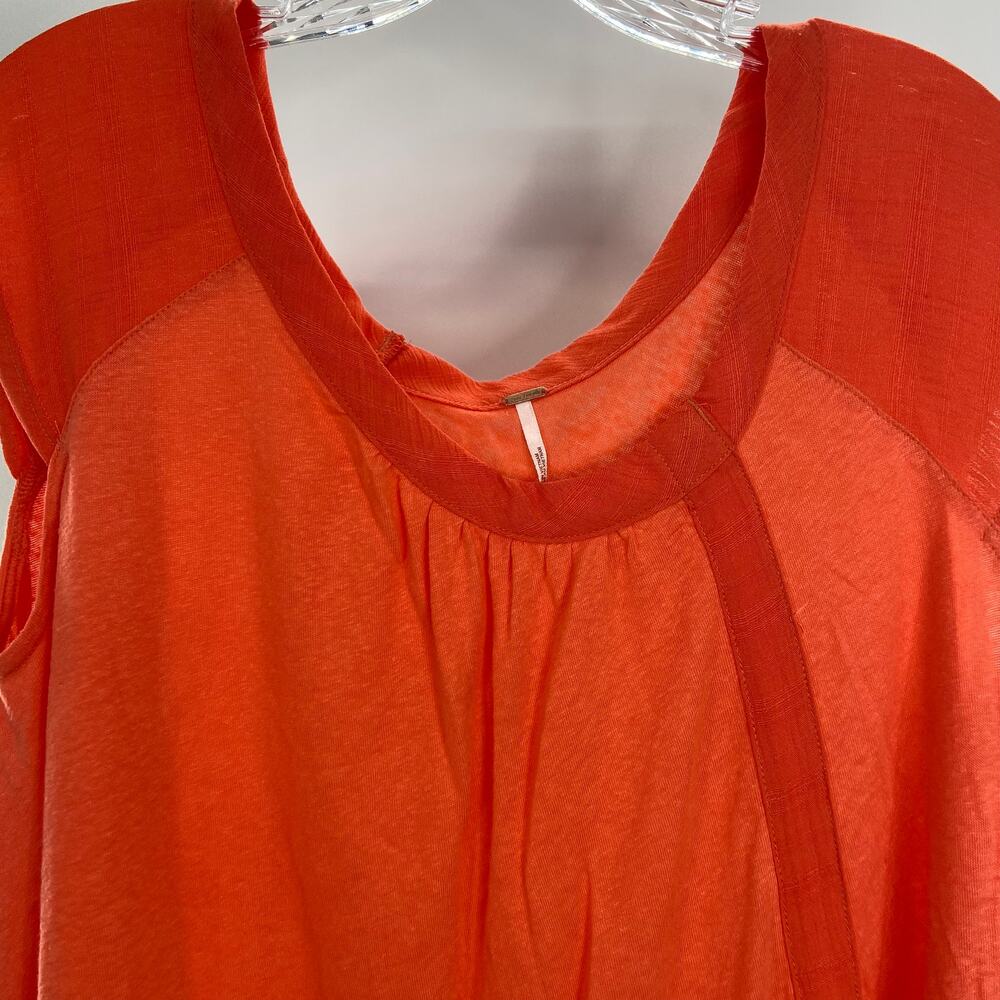 FREE PEOPLE Orange Faux Wrap Linen Scallop Hem Short Sleeve Scoop Neck Top XS - Picture 5 of 11